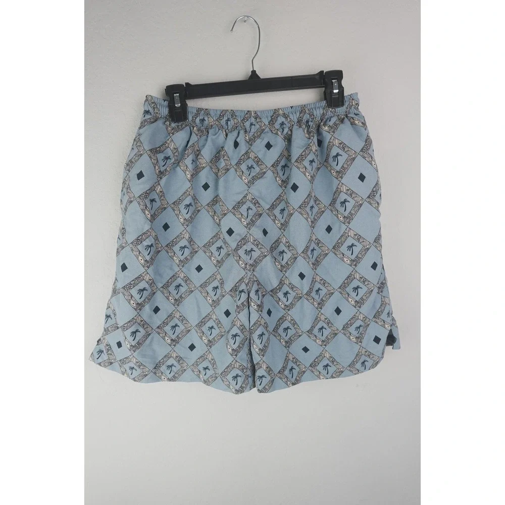 Joe Martin Large‎ Mens Swimming Trunks Shorts  Blue Palm Trees Aztec Nylon